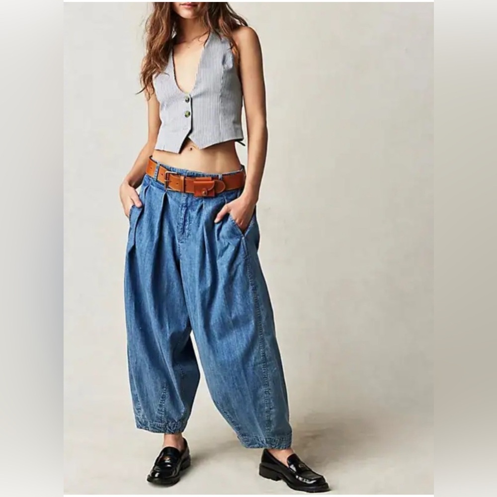 Free People Ridley High-Waist Wide Leg Denim Barrel Pants